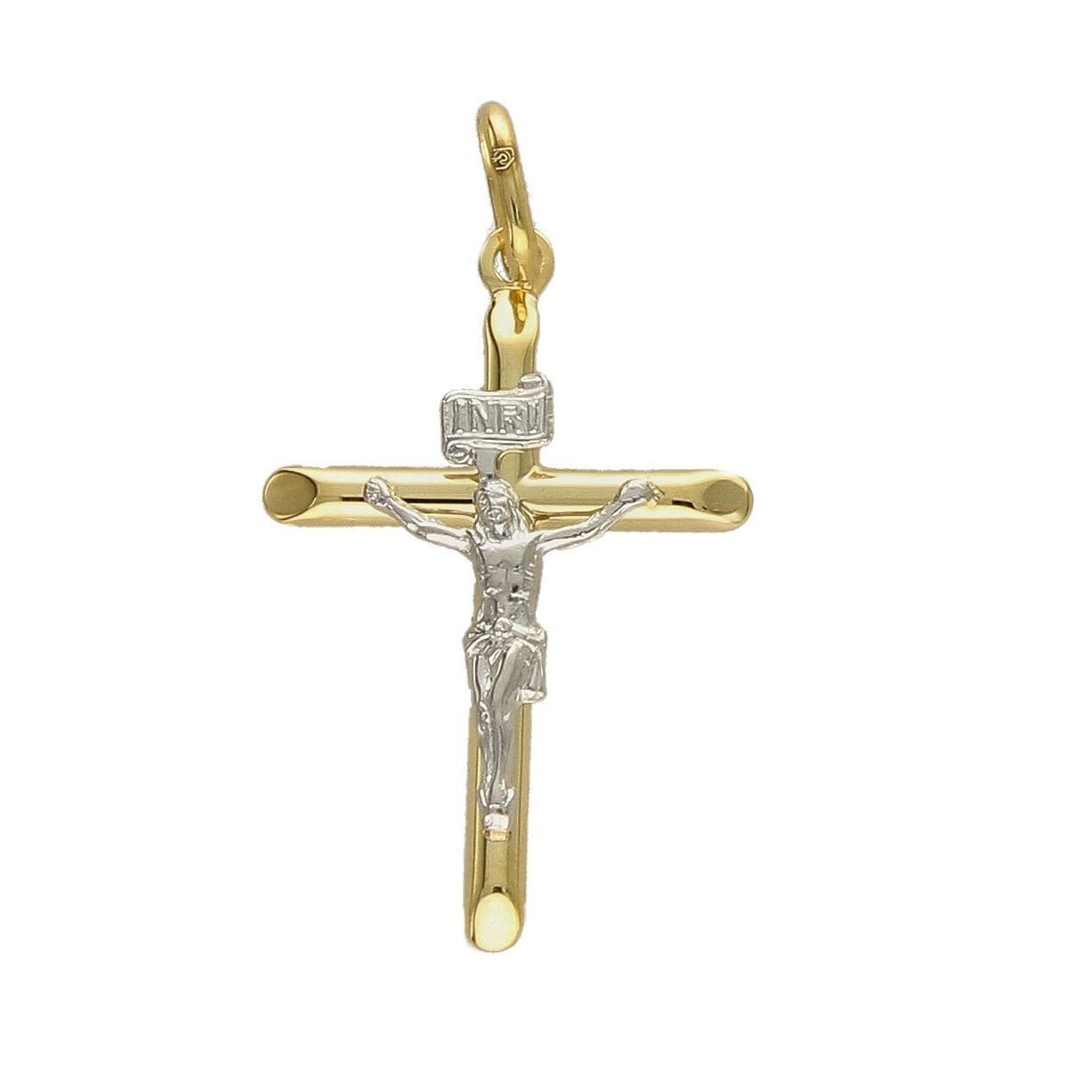 Złota zawieszka krzyżyk z wizerunkiem białe złoto ZA 674B.jpg